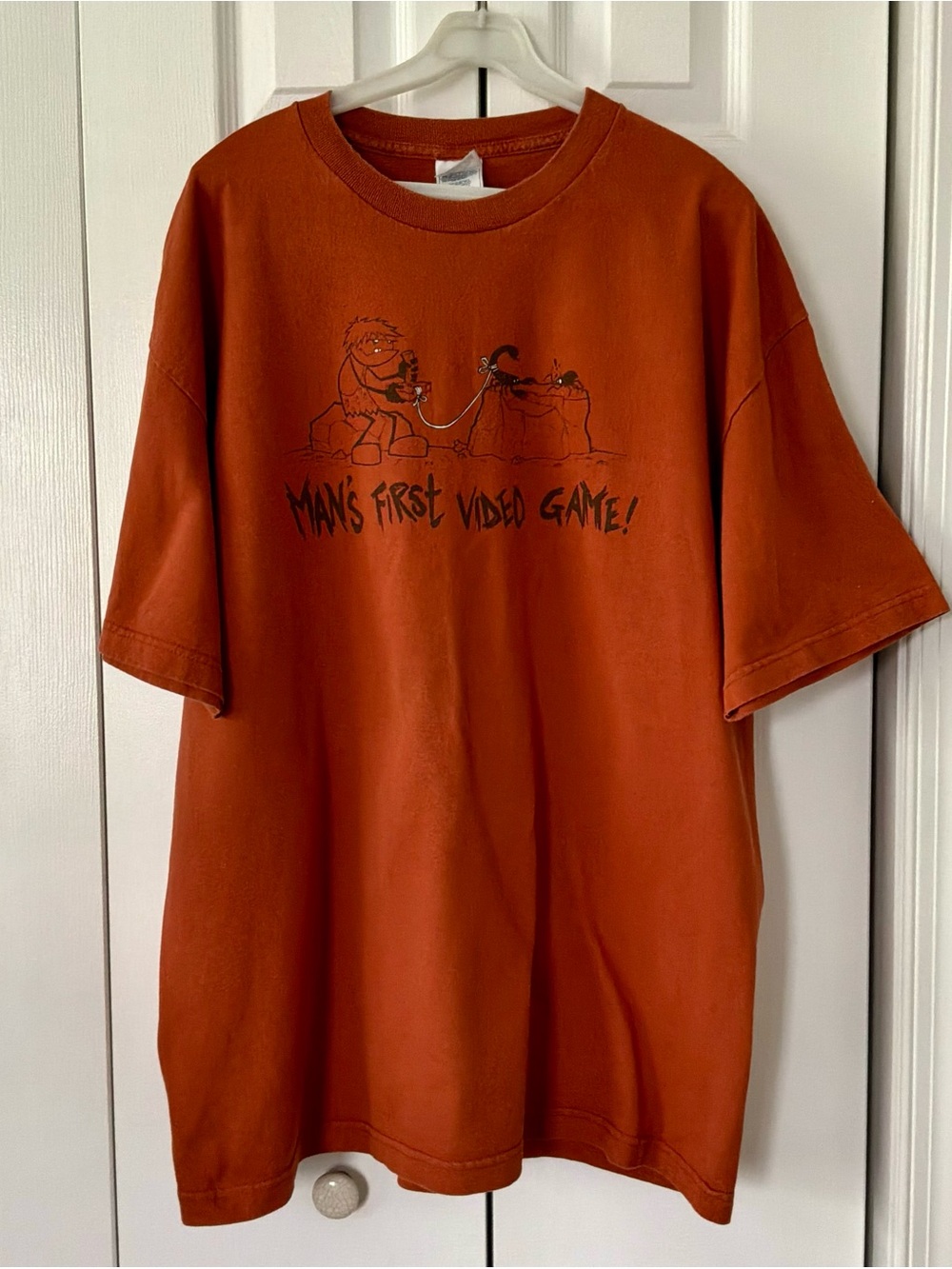 VTG Men’s Alstyle Graphic Burnt Orange T-Shirt XL TG “Man’s First Video Game”